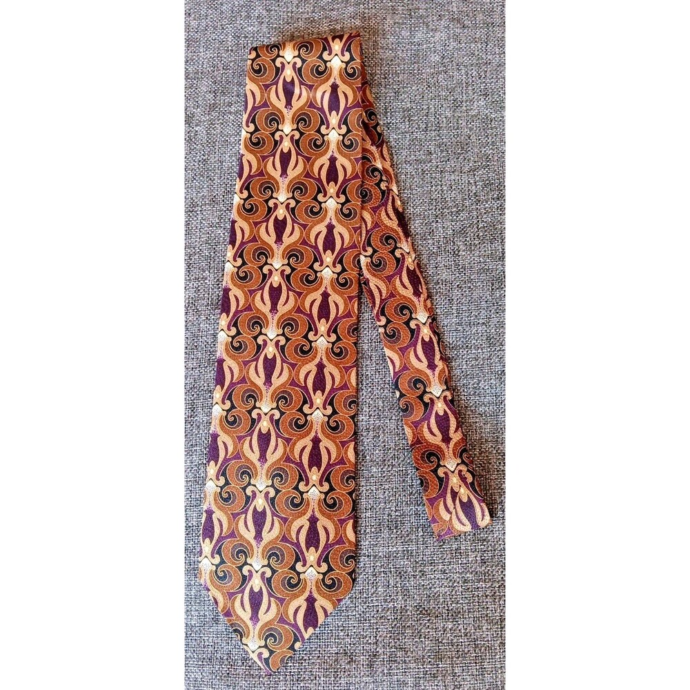 Tie 70s 80s 90s Y2K New Vintage Stock J Riggings Brown Gold 3.75 Wide 58 Long